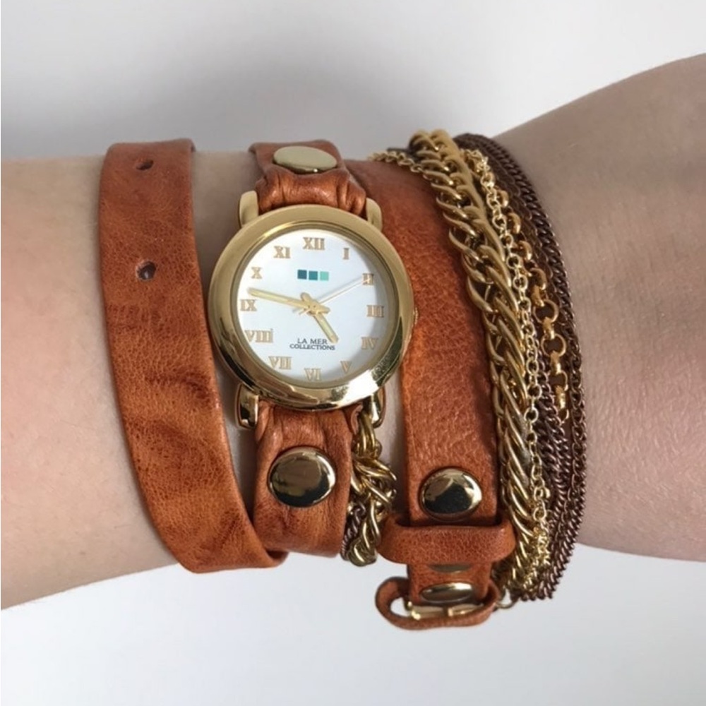 La Mer women’s cognac wrap watch